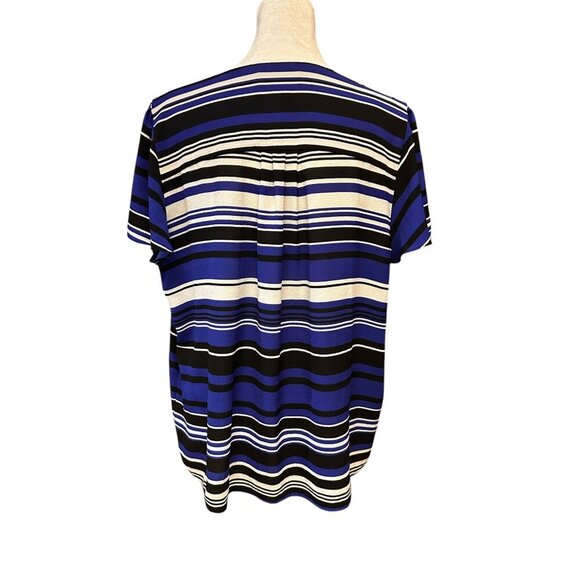 Elle Womens Striped Short Sleeve Top Large Blue & Black Polyester Spandex Blend - Picture 3 of 11